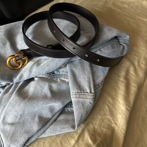 Gucci Black Leather Belt with Gold Buckle